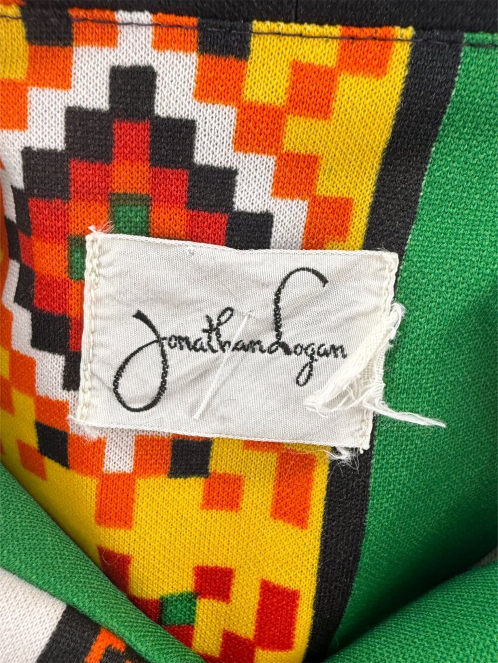 Vintage Jonathan Logan Dress Orange Green Aztec Boho Mini Mod 70s - Picture 11 of 12